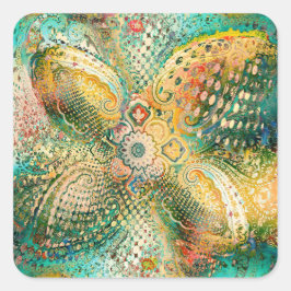 Adesivo Quadrado Desenho Paisley em Tons Vibrantes de Amarelo e Ver