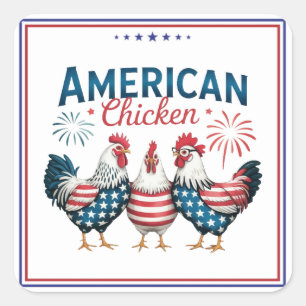 Adesivo Quadrado Desenho Patriótico Americano de Frango do Dia 4 de