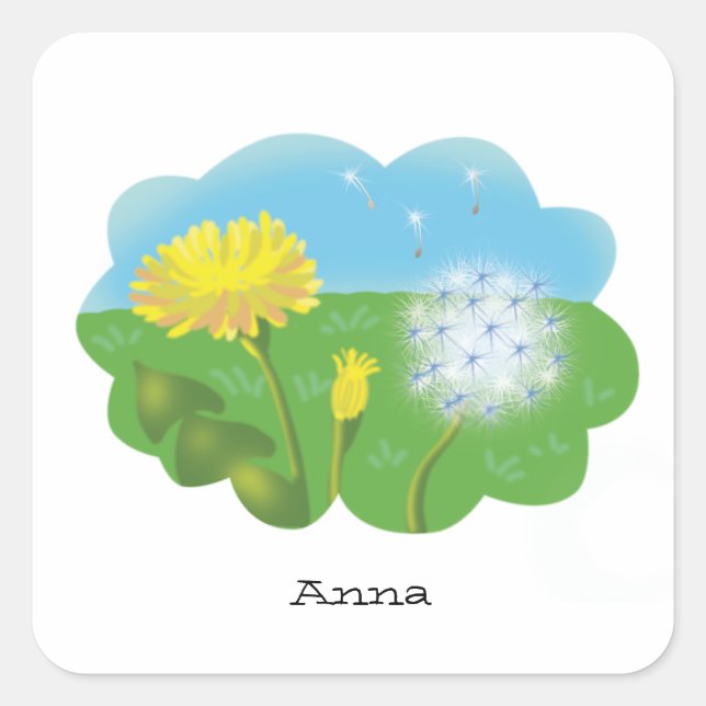 Adesivo Quadrado desenho personalizado dandelion no campo em s (Frente)