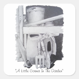 Adesivo Quadrado desenho vitalício de ferramentas de jardim para j