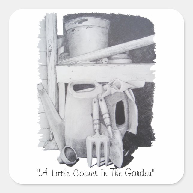 Adesivo Quadrado desenho vitalício de ferramentas de jardim para ja (Frente)