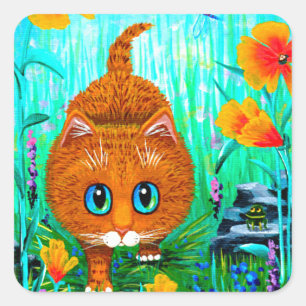 Adesivo Quadrado Desenhos animados alaranjados Creationarts do gato