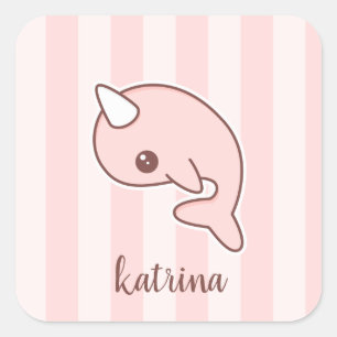 Adesivo Quadrado Desenhos animados cor-de-rosa bonitos Narwhal com