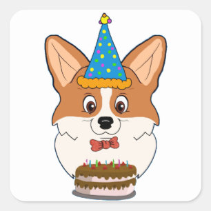 Adesivo Quadrado Desenhos animados do Corgi de Galês do aniversár