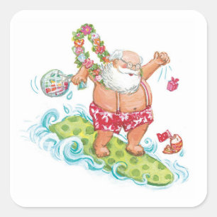 Adesivo Quadrado Desenhos animados do natal vintage que surfam