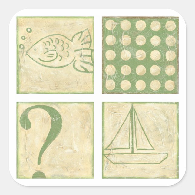 Adesivo Quadrado Desenhos de blocos de madeira de peixes de Charikl (Frente)