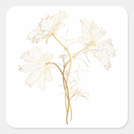 Adesivo Quadrado Desenhos de flores de Cosmos. Ouro com linha.