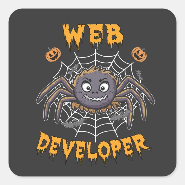 Adesivo Quadrado Desenvolvedor da Web Engraçado Aranha de Halloween (Frente)