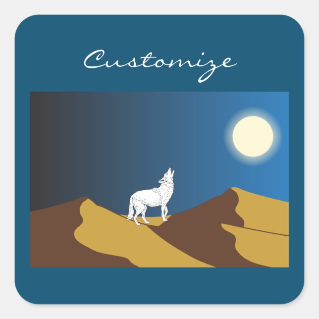 Adesivo Quadrado Desert Coyote Howling Full Moon Thunder_Cove (Frente)