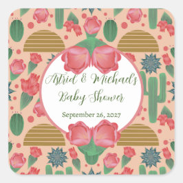 Adesivo Quadrado Deserto Blush Cor-de-rosa Chá de fraldas Floral