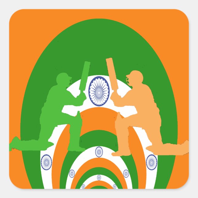 Adesivo Quadrado Design Abstrato do Espírito de Críquete da Índia (Frente)