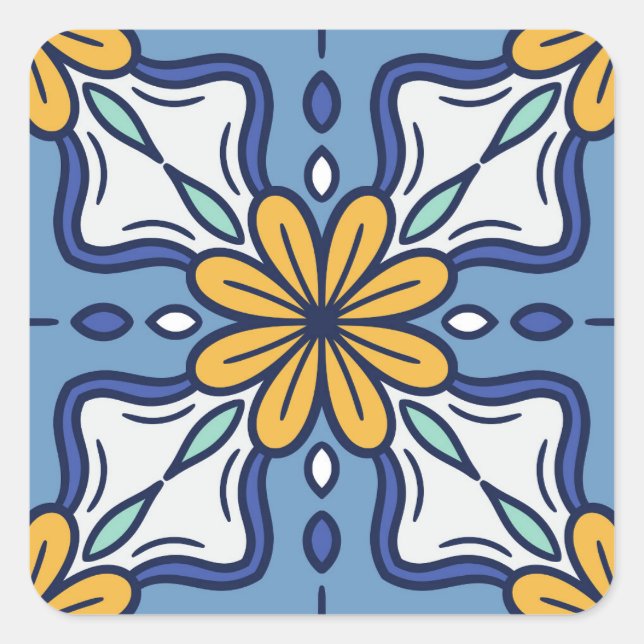 Adesivo Quadrado design azul amarelado (Frente)