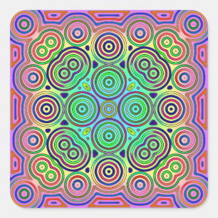 Adesivo Quadrado design azulejo de círculos concêntricos coloridos