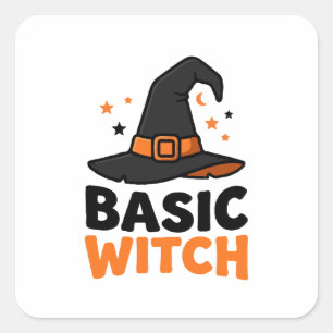 Adesivo Quadrado Design Básico de Chapéu de Bruxa de Halloween
