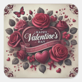 Adesivo Quadrado Design com Rosas e coração