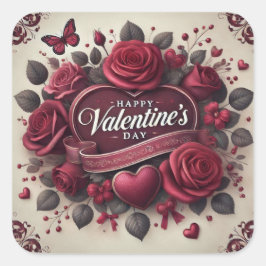 Adesivo Quadrado Design com Rosas e coração
