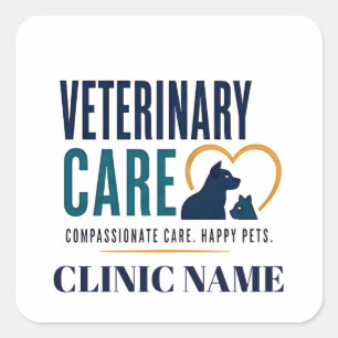 Adesivo Quadrado Design da Equipe de Cuidados Veterinários
