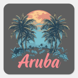 Adesivo Quadrado Design da Ilha de Aruba (Versão 2) - Autocolantes 