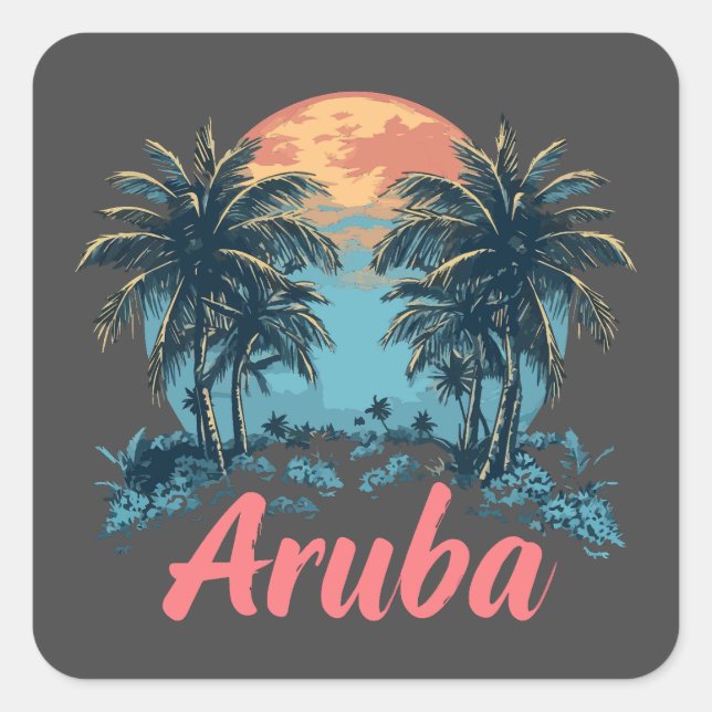 Adesivo Quadrado Design da Ilha de Aruba (Versão 2) - Autocolantes  (Frente)