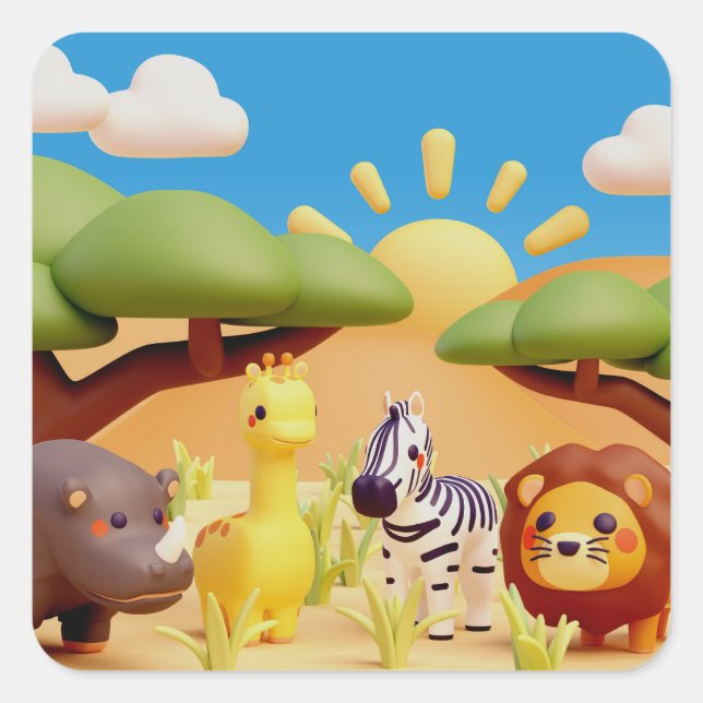 Adesivo Quadrado "Design de animais selvagens" (Frente)