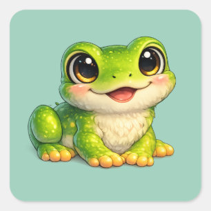 Adesivo Quadrado Design de Animal Kawaii de Sapo com Olhos Grandes
