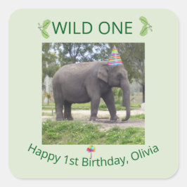 Adesivo Quadrado Design de Aniversário do Elefante Selvagem