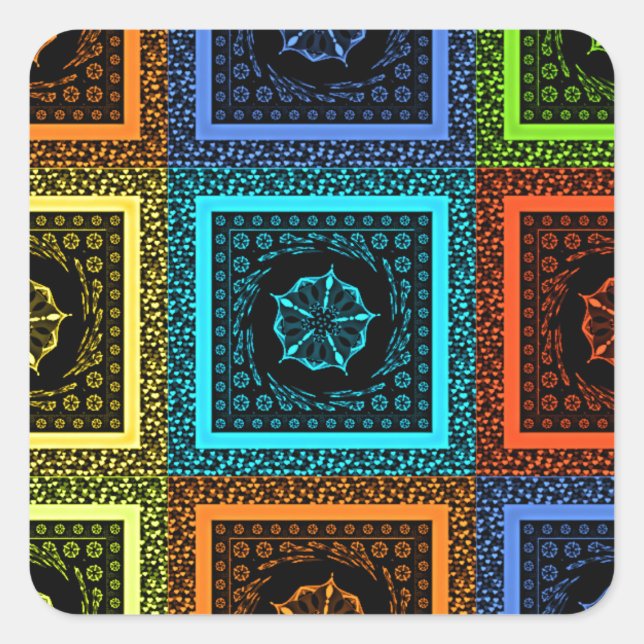 Adesivo Quadrado Design de Arte de Padrão Multicolorido Verificado  (Frente)