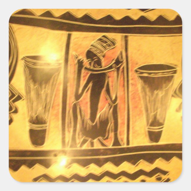 Adesivo Quadrado Design de Arte Étnica da África ouro (Frente)