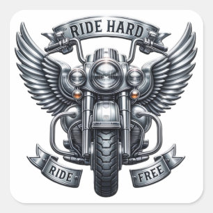 Adesivo Quadrado Design de bicicleta clássica com asas e palavras