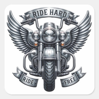 Adesivo Quadrado Design de bicicleta clássica com asas e palavras