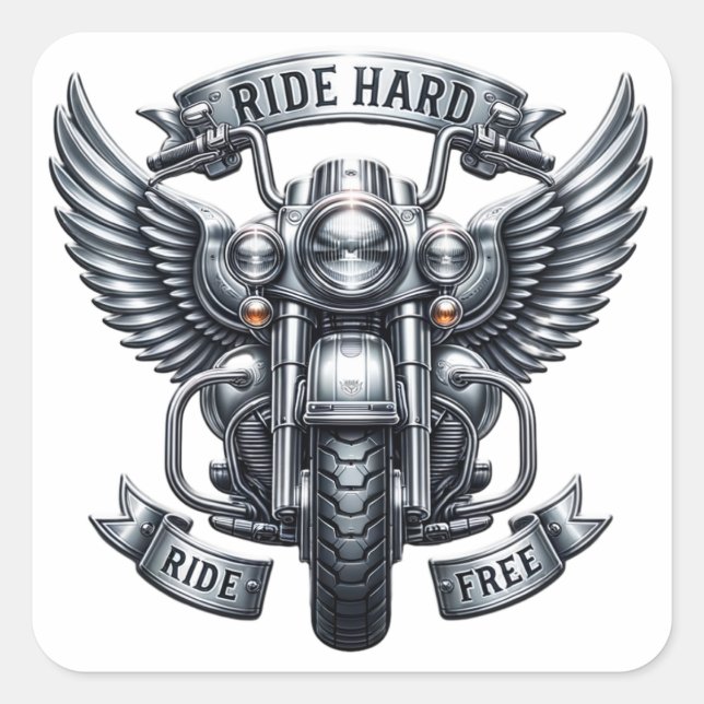 Adesivo Quadrado Design de bicicleta clássica com asas e palavras (Frente)