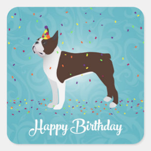 Adesivo Quadrado Design de Brown Boston Terrier Birthday