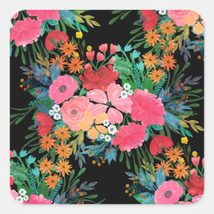 Adesivo Quadrado Design de Buquê Floral cor-de-água rosa elegante