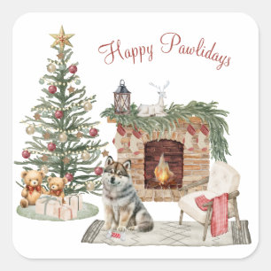Adesivo Quadrado Design de Cachorro Feliz Pawlidays - Rouco