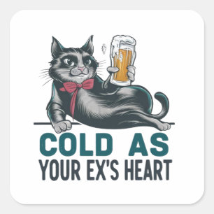 Adesivo Quadrado Design de camiseta engraçada para gatos e cervejas