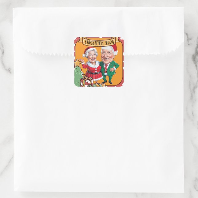 Adesivo Quadrado Design de Caricatura de Natal Whimsical com presen (Bolsa)