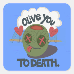 Adesivo Quadrado Design De Carinha Engraçado "Olive My Heart"