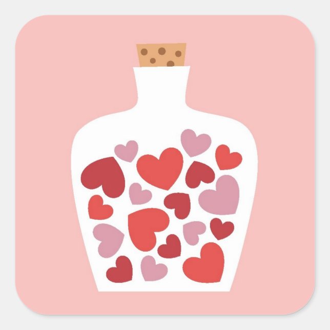Adesivo Quadrado Design de cartão do dia dos namorados (Frente)
