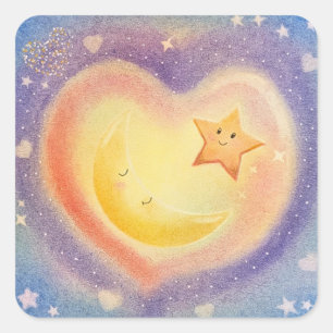 Adesivo Quadrado Design de céu sonhador com lua e estrelas em paste