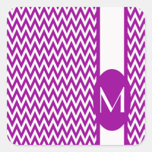 Adesivo Quadrado Design de Chevron Elegante roxo com monograma
