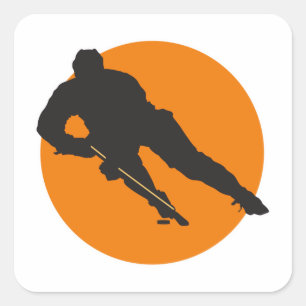 Adesivo Quadrado design de círculo laranja silhueta de hóquei no ge