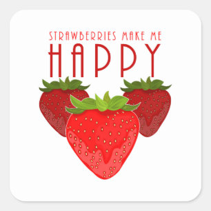 Adesivo Quadrado Design de Citação de Morango Fofo Fruta Kawaii