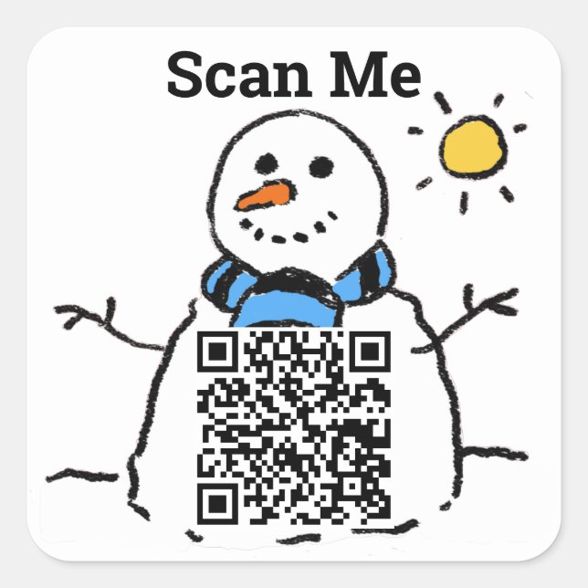 Adesivo Quadrado Design de Código QR com Snowman (Frente)