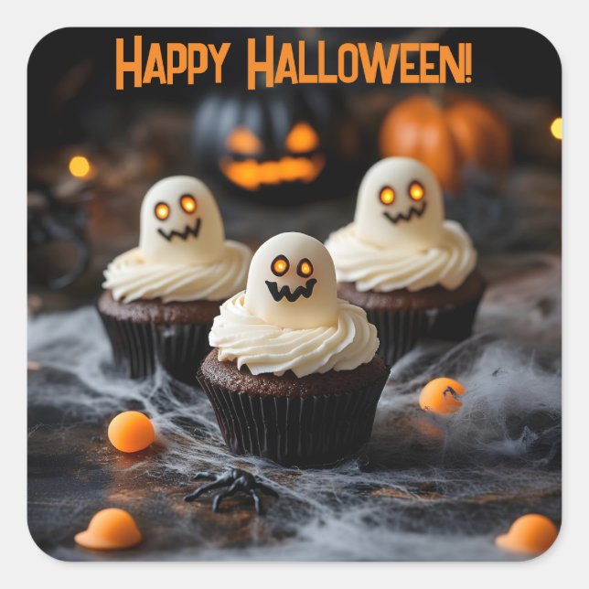 Adesivo Quadrado Design de cupcakes de Halloween Spooky (Frente)