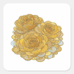 Adesivo Quadrado Design de decalque de ROSAS DOURADAS Prata Persona