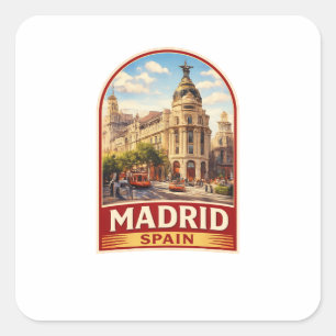 Adesivo Quadrado Design de estilo de pôster de viagem Vintage Madri