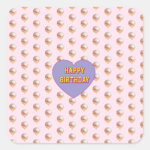 Adesivo Quadrado Design de Feliz Aniversário com Balões em Coração