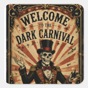 Adesivo Quadrado Design de festa de Halloween do Dark Carnival retr