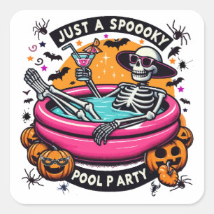 Adesivo Quadrado Design de Festa de Piscina de Halloween de Skeleto