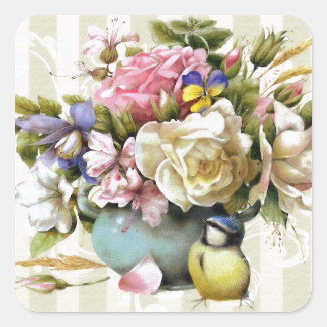 Adesivo Quadrado Design de Flor Rosa Elegante Rosa Elegante (Frente)